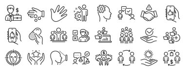 Workflow, Don 't shake, business sman case simgeleri gibi bir grup insan simgesi. Onaylandı, Kazanan, Yüz Kimliği. Grup üyeleri, kapsül hapları, çalışanlar. Satın alma süreci, bağış parası, El. Vektör