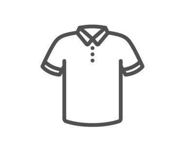 Tişört çizgisi simgesi. Tişört giyme tabelası. Kumaş spor kıyafet sembolü. Kalite tasarım elemanı. Çizgi tarzı tişört ikonu. Düzenlenebilir felç. Vektör