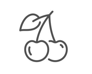 Kiraz çizgisi simgesi. Meyve tabelaları. Diyet beslenme sembolü. Kalite tasarım elemanı. Çizgi stili kiraz ikonu. Düzenlenebilir felç. Vektör