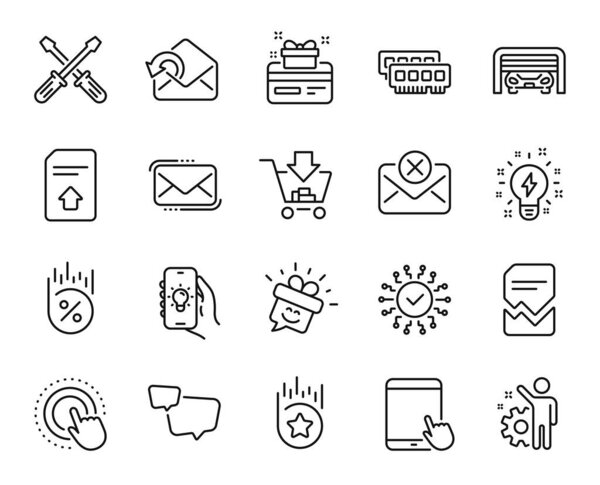Vector set of Smile, Security network and Reject mail line icons set. Messenger mail, Click hand and Speech bubble icons. Inspiration, Loyalty star and Shopping signs. Smile web symbol. Vector