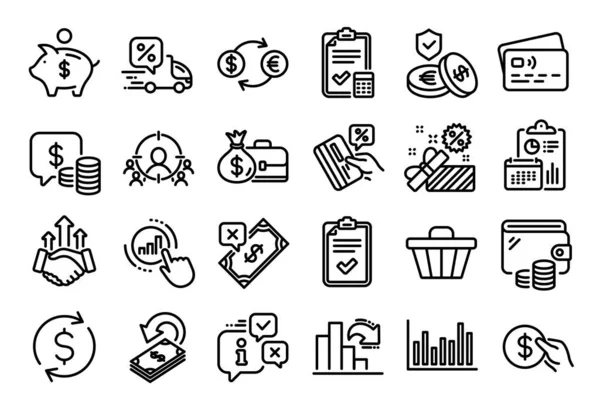 Vector Set Salary Coins Delivery Discount Line Icons Set Calendar — Stock Vector