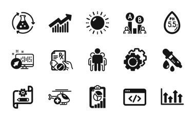 Tıbbi helikopter vektör seti, talep eğrisi ve Grup simgeleri basit küme. Güneş enerjisi, ayarlar dişliler ve raporlama simgeleri. Kimya deneyi, Seo senaryosu ve üst ok işaretleri. Vektör