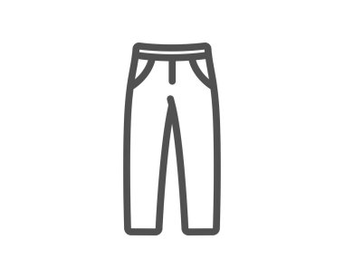 Pantolon çizgisi simgesi. Pantolon tabelası takıyor. Kumaş kot sembolü. Kalite tasarım elemanı. Çizgi tarzı pantolon ikonu. Düzenlenebilir felç. Vektör