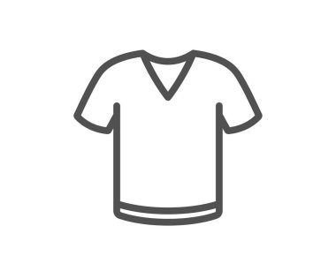 Tişört çizgisi simgesi. Tişört giyme tabelası. Kumaş spor kıyafet sembolü. Kalite tasarım elemanı. Çizgi tarzı tişört ikonu. Düzenlenebilir felç. Vektör