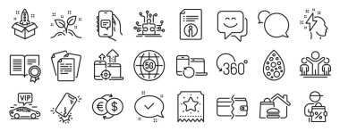 Diploma, yiyecek teslimatı, Kurtarma cihazları ikonları gibi iş simgeleri. Sadakat bileti, Startup, kırık tabelalar. Sohbet uygulaması, gülen surat, tam tur. İnternet, Haberci. Vektör