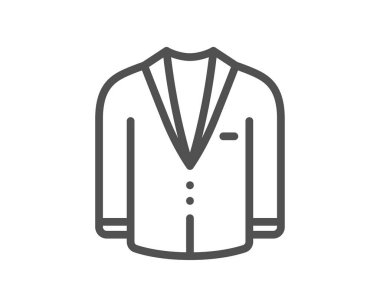 Takım elbise çizgisi simgesi. Erkek giyim tabelası. İş kıyafeti sembolü. Kalite tasarım elemanı. Çizgi tarzı kıyafet ikonu. Düzenlenebilir felç. Vektör