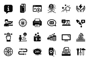 Hesap makinesi hedefi, Metodoloji ve Kimya pipet simgeleriyle ilgili Vektör Teknoloji Dizisi simgeleri. Başarı işi, güvenli enerji ve akıllı telefon cam tabelaları. Ödül uygulaması, küresel sigorta. Vektör