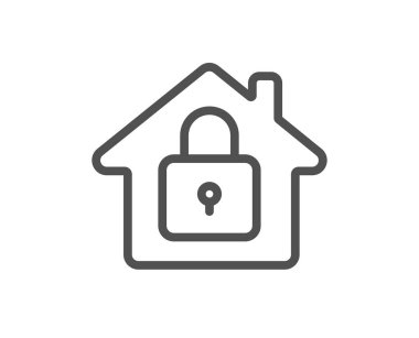 Kilit çizgisi simgesi. Ev koruma işareti. Ev asma kilit sembolü. Kalite tasarım elemanı. Satır biçimi kilit simgesi. Düzenlenebilir felç. Vektör