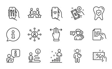 İnsan simgeleri ayarlandı. İnternet uygulaması, ağ, indirim kuponu işaretleri olarak simge dahil edildi. Restoran uygulaması, güvenlik ajansı, belge sembolleri. Millet, Arkadaş, Stats. Diş sigortası. Vektör