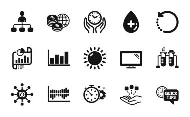 Kurtarma verilerinin vektör kümesi, 5G teknolojisi ve konsolidasyon simgeleri basit küme. Rapor belgesi, İzleyici ve Yağ serum simgeleri. Dünya parası, yönetim ve hızlı bahşiş tabelaları. Vektör