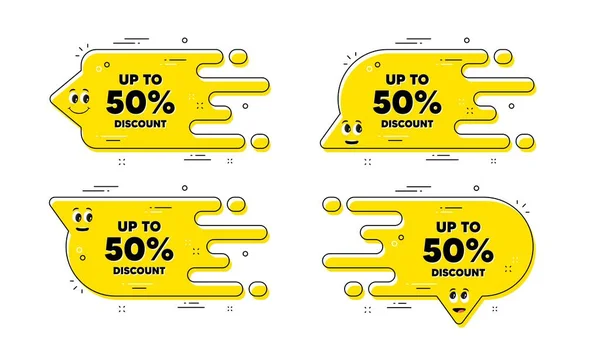 Hasta Por Ciento Descuento Caricatura Cara Transición Chat Burbuja Venta — Archivo Imágenes Vectoriales