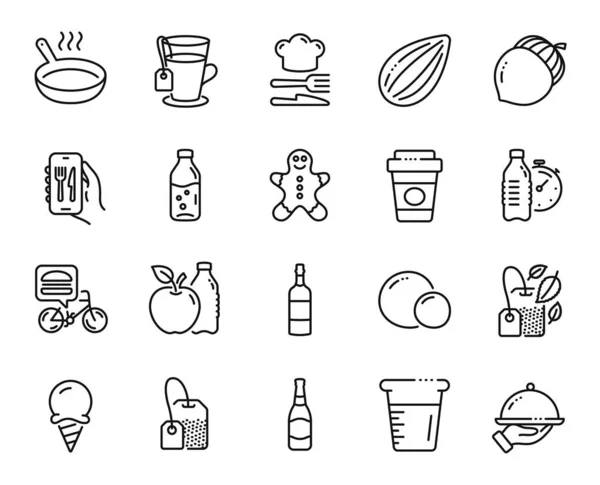 Vector Set Fitness Water Tea Apple Line Icons Set Takeaway — Stock Vector