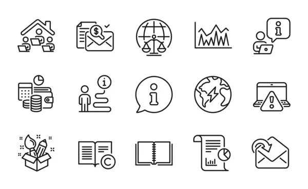 Education Icons Set Included Icon Online Warning Electricity Copyright Signs — Stock Vector