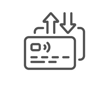 Kredi kartı simgesi. Para ödeme işareti gönder. Mali transfer sembolü. Kalite tasarım elemanı. Satır stili kart simgesi. Düzenlenebilir felç. Vektör