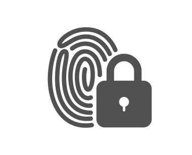 Kilit simgesi. Parmak izi giriş işareti. Güvenlik asma kilit sembolü. Klasik düz stil. Kalite tasarım elemanı. Basit kilit simgesi. Vektör