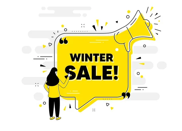 Texto Venta Invierno Alerta Megáfono Chat Banner Con Usuario Oferta — Vector de stock