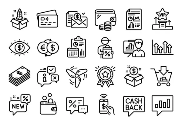 Vector Set Money Transfer New Delivery Discount Line Icons Set — Stock Vector