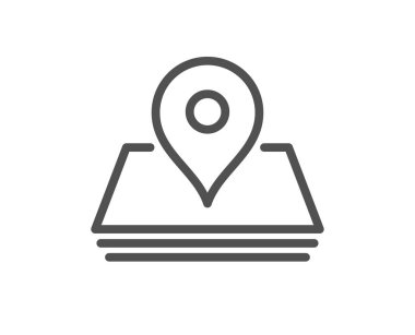 Harita iğne çizgisi simgesi. Trip noktası işareti. Seyahat konumu işaretleyici sembolü. Kalite tasarım elemanı. Doğrusal stil pin simgesi. Düzenlenebilir felç. Vektör