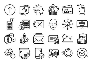 Seo istatistiklerinin vektör seti, Seo ve Seo telefon hattı simgeleri ayarlandı. Takvim raporu, para cüzdanı ve kredi kartı etiketi. Yapay zeka, kaydır ve diyagram simgelerini engelle. Vektör