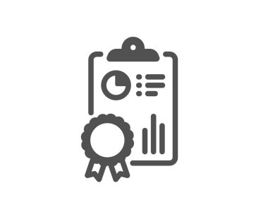 Simgeyi incele. Kaliteli araştırma işareti. Doğrulama raporu sembolü. Klasik düz stil. Kalite tasarım elemanı. Basit bir denetleme simgesi. Vektör