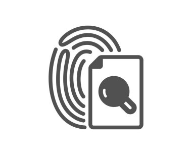 Simgeyi incele. Araştırma belgeleri imzası. Dosya simgesini ara. Klasik düz stil. Kalite tasarım elemanı. Basit bir denetleme simgesi. Vektör