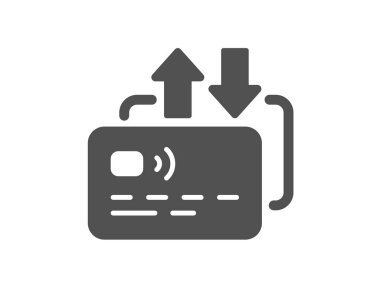 Kredi kartı ikonu. Para ödeme işareti gönder. Mali transfer sembolü. Klasik düz stil. Kalite tasarım elemanı. Basit bir kart simgesi. Vektör