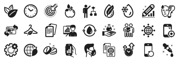 Set Science Icons Documents Medical Tablet Organic Product Icons Environment — Stock Vector