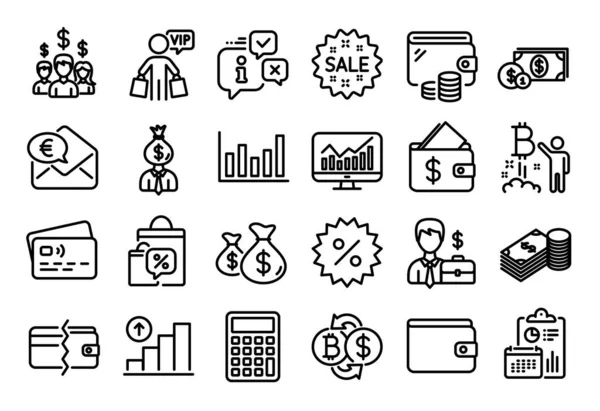 Vector Set Businessman Case Dollar Money Bitcoin Project Line Icons — 스톡 벡터