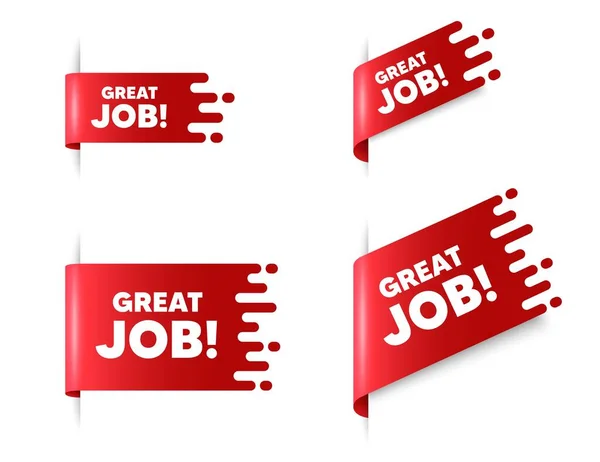 Great Job Text Red Ribbon Tag Banners Set Recruitment Agency — Stock Vector