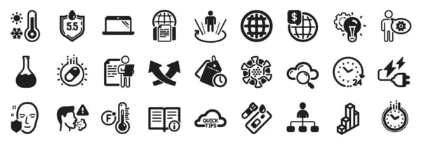 Set Science Icons Globe Intersection Arrows Time Management Icons Hours — Stock Vector