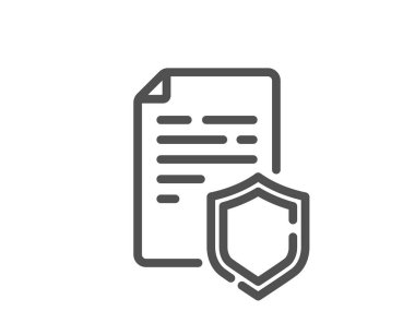 Veri güvenlik çizgisi simgesi. Gizlilik belgesi imzası. Savunma kalkanı sembolü. Kalite tasarım elemanı. Doğrusal biçim veri güvenlik simgesi. Düzenlenebilir felç. Vektör