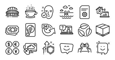 Yüzme havuzu, Hdd ve Gülümseme çizgisi simgeleri hazır. Koruma kalkanı ve para değişimi. Yapraklar, Mevcut ve Dosya ayarları simgeleri ver. Bulut hesaplama, Faq ve Work ev tabelaları. Vektör