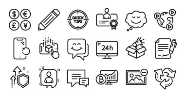 Yorum, konuşma balonu ve kalem satırı simgeleri ayarlandı. Koruma kalkanı ve para değişimi. Bitcoin grafiği, resim ve büyütülmüş gerçeklik simgelerini kaldır. Vektör