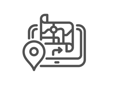 GPS haritası simgesi. Yol işareti. Seyahat güzergahı aygıtı sembolü. Kalite tasarım elemanı. Doğrusal stil GPS simgesi. Düzenlenebilir felç. Vektör