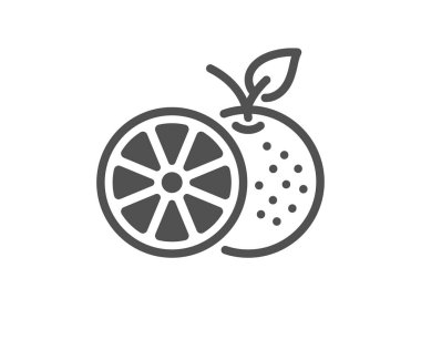 Turuncu ikon. Meyve tabelaları. Diyet beslenme sembolü. Klasik düz stil. Kalite tasarım elemanı. Basit bir turuncu simge. Vektör