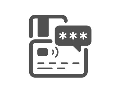 Kredi kartı ikonu. Banka para ödeme tabelası. Şifre koruma sembolü. Klasik düz stil. Kalite tasarım elemanı. Basit bir kart simgesi. Vektör