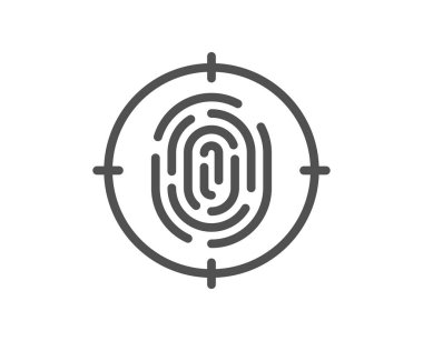 Parmak izi çizgisi simgesi. Parmak izi hedef işareti. Biyometrik kimlik sembolü. Kalite tasarım elemanı. Doğrusal parmak izi simgesi. Düzenlenebilir felç. Vektör