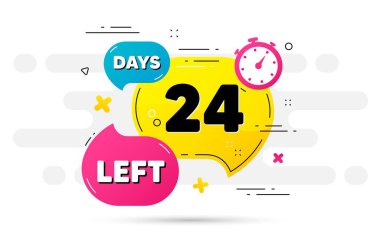 Yirmi dört gün kaldı. Soyut akış şablonunda geri sayım numarası. İmzalamak için 24 gün. Teklif edilen tarih sol baloncuk. Sayılı geri sayım zamanlayıcısı. Vektör