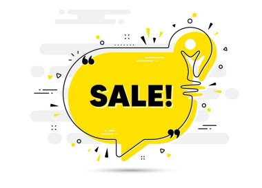 Satış promosyonu. Sarı fikir sohbet baloncuğu arka planı. Özel fiyat tabelası. Reklam indirimi sembolü. Sohbet mesajı ampulü. Fikir ampul arka planı. Vektör