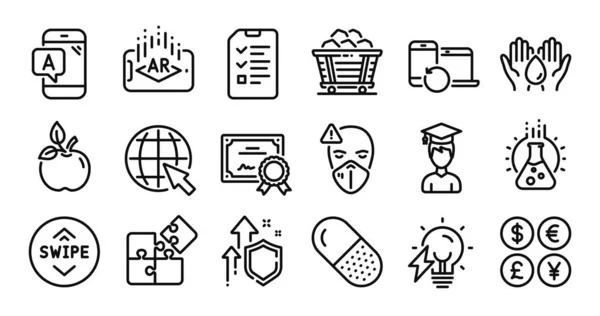 Testing Student Chemistry Lab Line Icons Set Ασφαλής Ασπίδα Και — Διανυσματικό Αρχείο