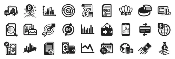 Set Von Finanzsymbolen Wie Liniendiagramm Geldwährung Icons Für Das Bitcoin — Stockvektor