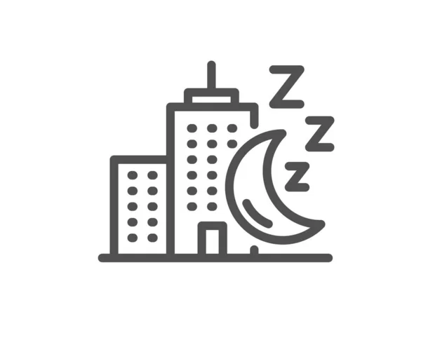 ナイトシティラインのアイコン スカイスクレーパーの睡眠標識 月のシンボルを持つ建物 品質設計要素 線形スタイルの夜市のアイコン 編集可能なストローク ベクトル — ストックベクタ