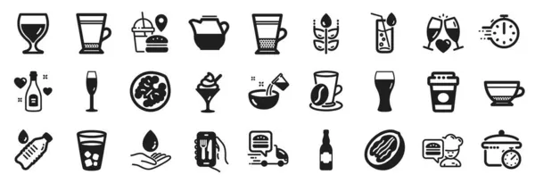 Set Food Drink Icons Food Delivery Champagne Glass Takeaway Coffee — Stock Vector