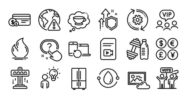 Group People Photo Cloud Recovery Devices Line Icons Set Secure — Stock Vector