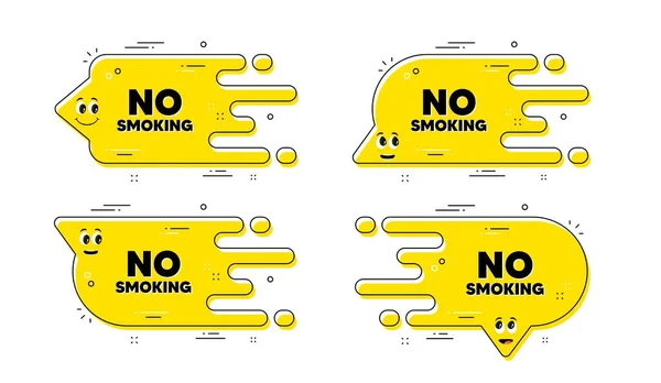 禁止吸烟横幅 卡通面对着转型聊天泡沫 停止吸烟标志 禁烟标志 现在打开模式消息 角色聊天泡沫 — 图库矢量图片