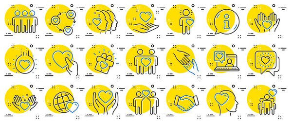 Иконы дружбы и любви. Взаимодействие, взаимопонимание и помощь бизнеса. Рукопожатие, социальная ответственность, иконы взаимной любви. Доверие, партнерство. Вектор
