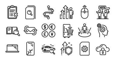 Buzdolabı, Bulut koruması ve Dosya Yönetimi simgeleri ayarlandı. Koruma kalkanı ve para değişimi. Zaman çizelgesi, arama arabası ve çalışan sonuç simgeleri. Vektör
