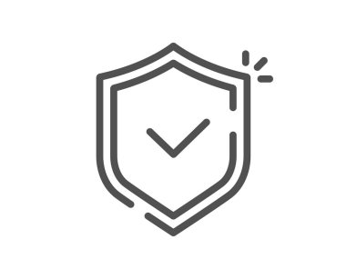 Kalkan hattı simgesi. Gizlilik uyarısı. Güvenli savunma sembolü. Kalite tasarım elemanı. Doğrusal stil kalkan simgesi. Düzenlenebilir felç. Vektör