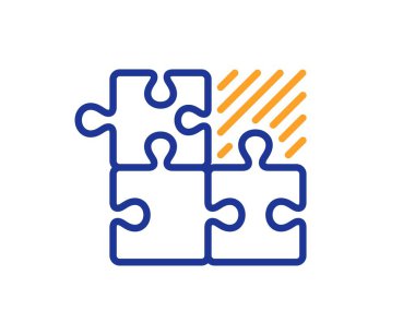 Bulmaca oyun çizgisi simgesi. Testere işaretine karar ver. İş stratejisi birleşimi sembolü. Renkli ince çizgi ana hatları. Doğrusal stil yapboz oyunu simgesi. Düzenlenebilir felç. Vektör