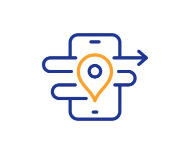 GPS çizgi simgesi. Telefon navigasyon haritası işareti. Yolculuk sembolü. Renkli ince çizgi ana hatları. Doğrusal GPS simgesi. Düzenlenebilir felç. Vektör
